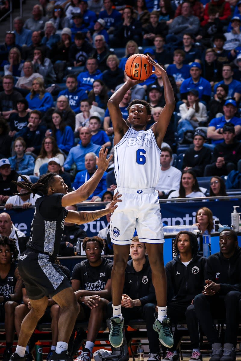 BYU's Kanon Catchings shoots the ball against Cincinnati at the Marriott Center in Provo on Saturday, Jan. 25, 2025. | BYU Photo